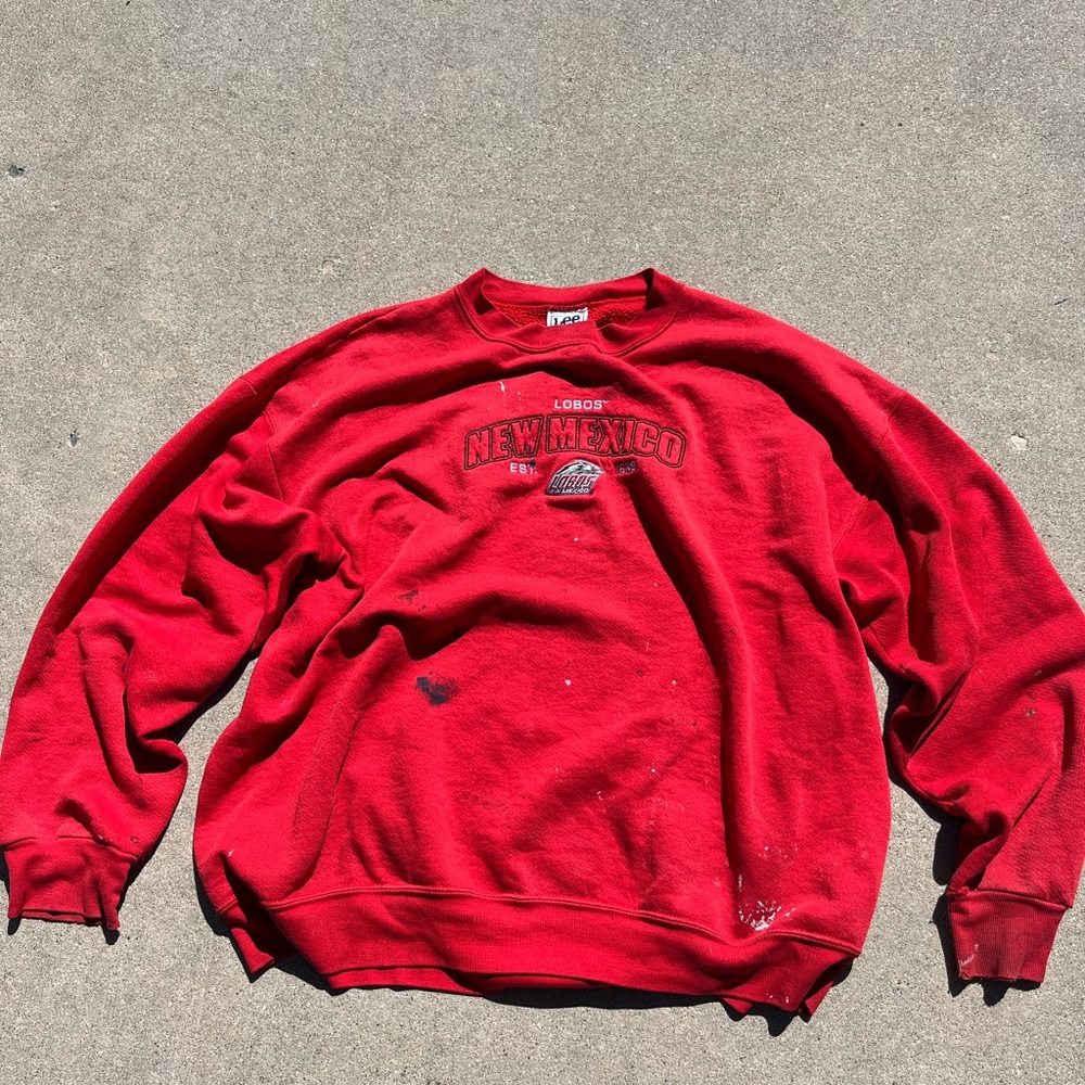 Lee Sports Red and black New Mexico crewneck sweatshirt with paint splatter